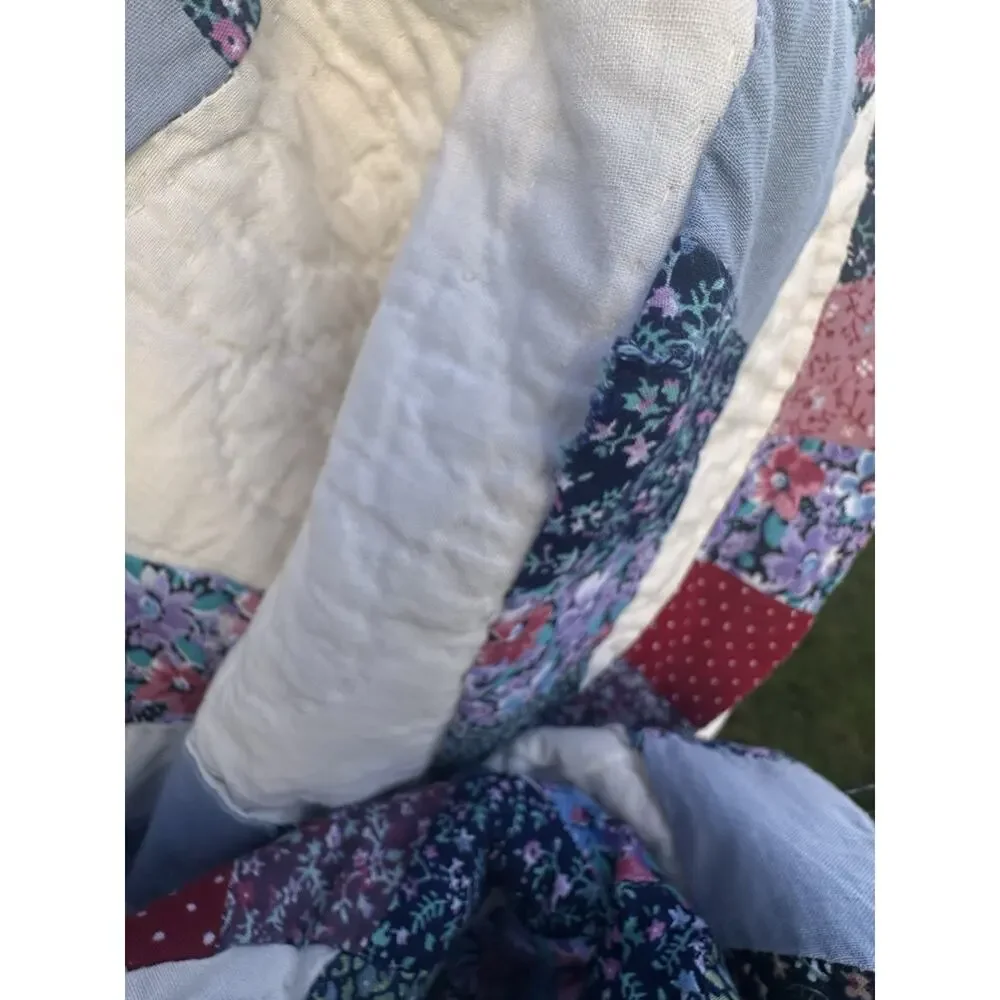 Handmade 1940's Double Wedding Ring Quilt 78”x80” USA Feedsack Hand stitched